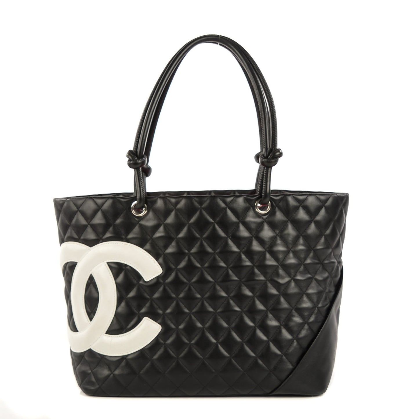 Calfskin Quilted Large Cambon Tote Black White