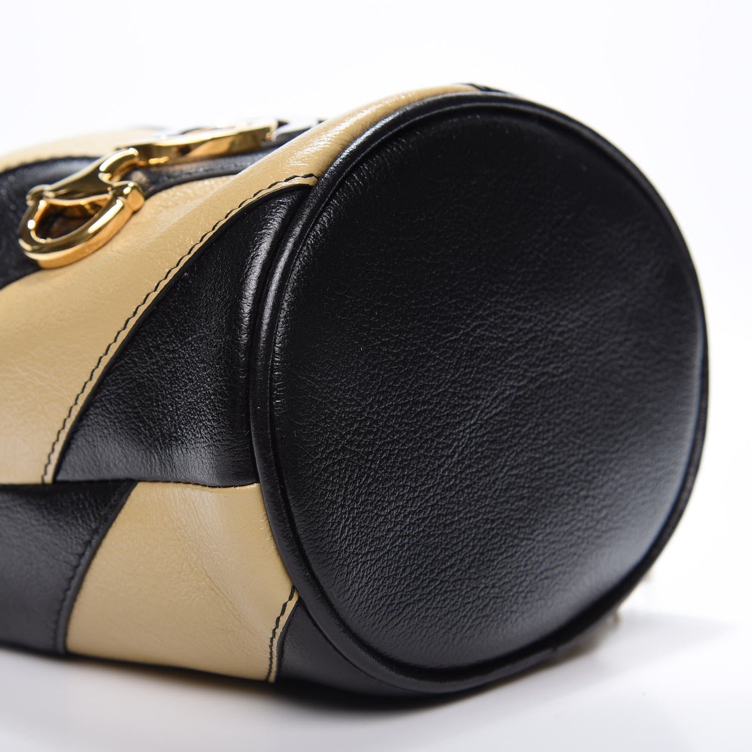 Gucci Calfskin Diagonal Striped Mini Zumi Bucket Bag Black Beige 5 of 10