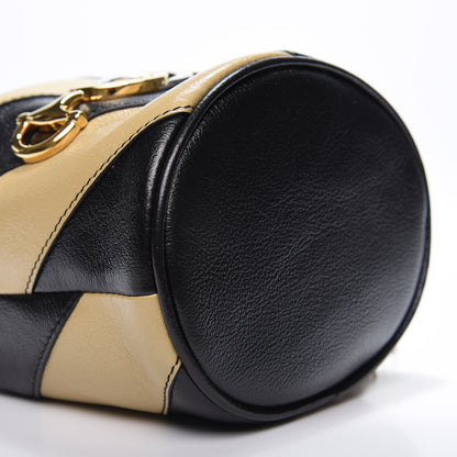 Gucci Calfskin Diagonal Striped Mini Zumi Bucket Bag Black Beige 5 of 10