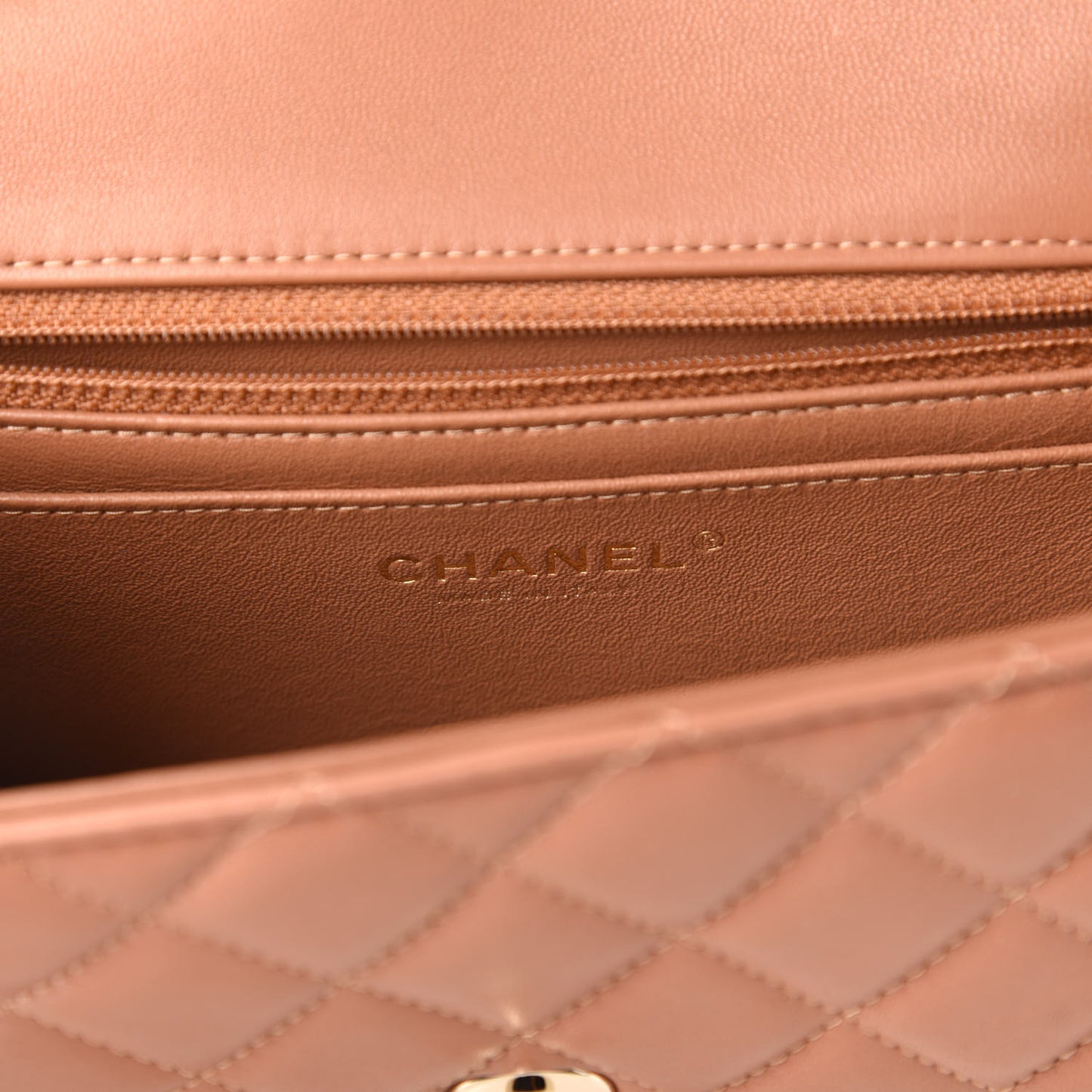 Lambskin Quilted Mini Rectangular Flap Brown