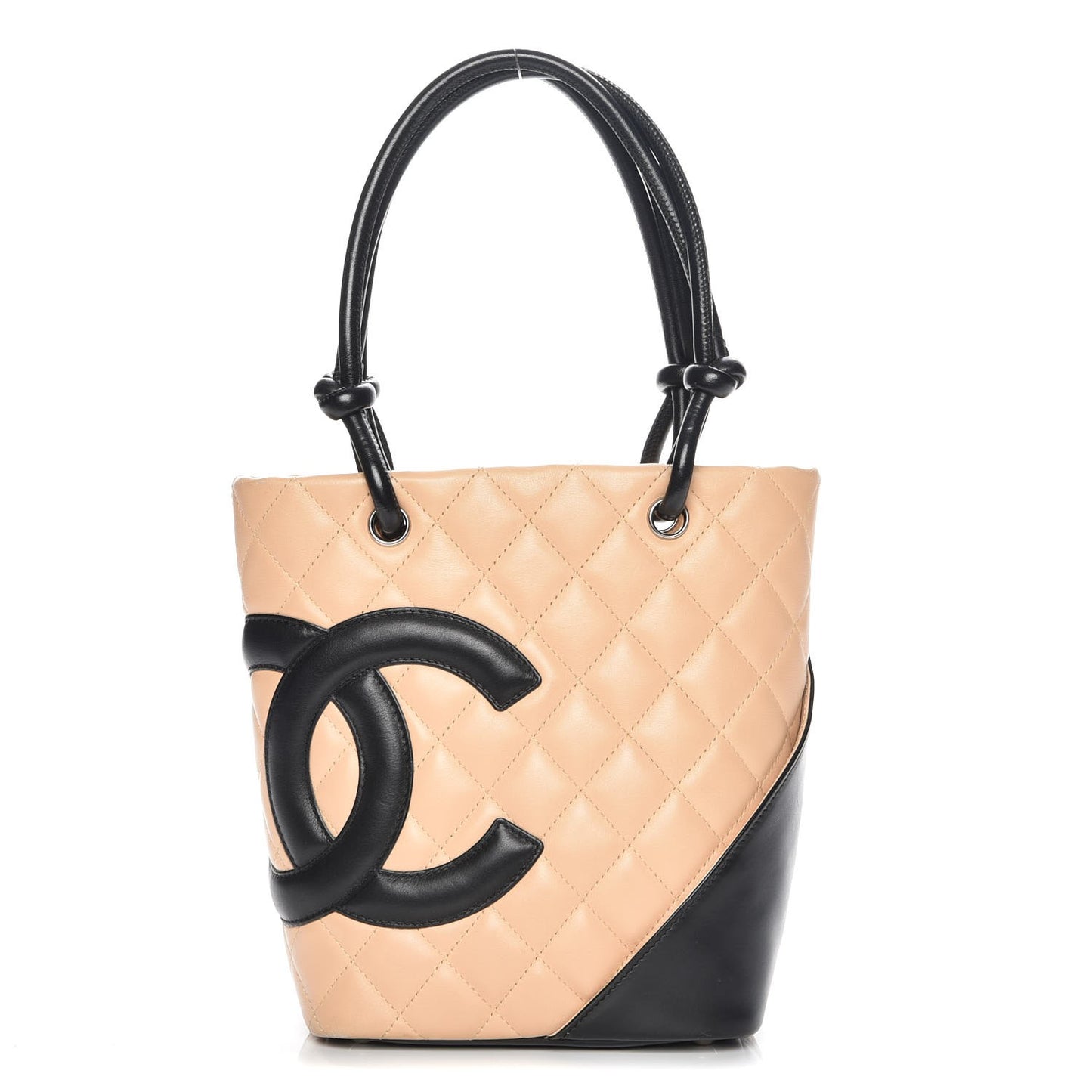 Calfskin Quilted Small Cambon Tote Beige Black