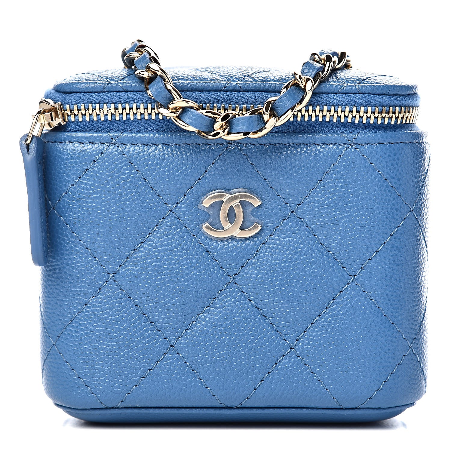 Chanel Caviar Quilted Mini Vanity Case With Chain Blue 1 of 11