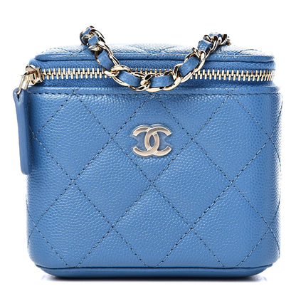 Chanel Caviar Quilted Mini Vanity Case With Chain Blue 1 of 11