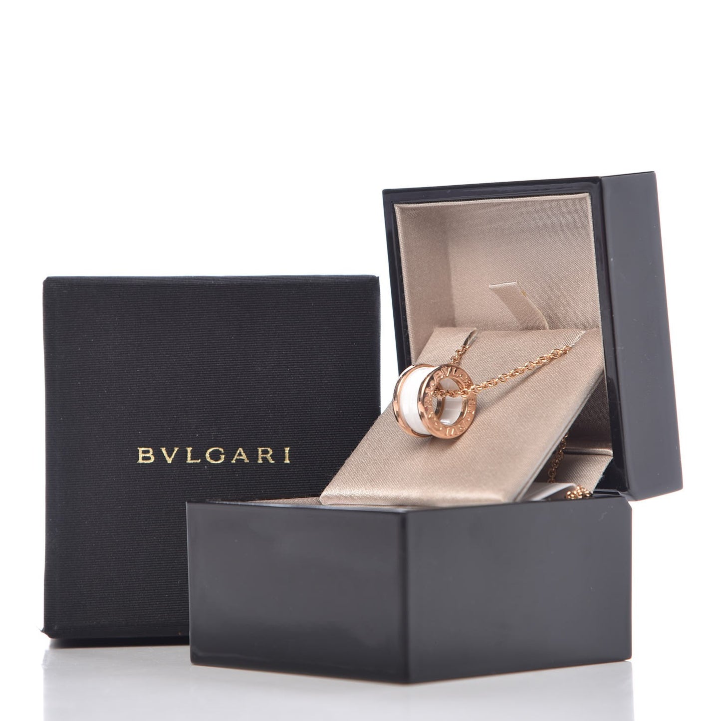 18K Rose Gold White Ceramic B.Zero1 Pendant Necklace