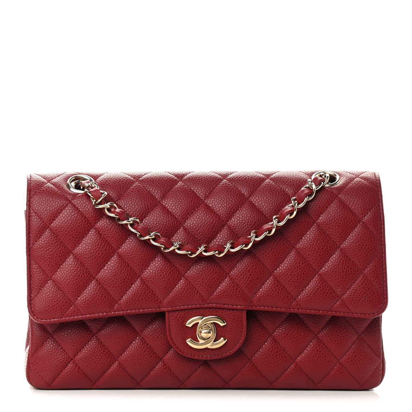 Caviar Quilted Medium Double Flap Red