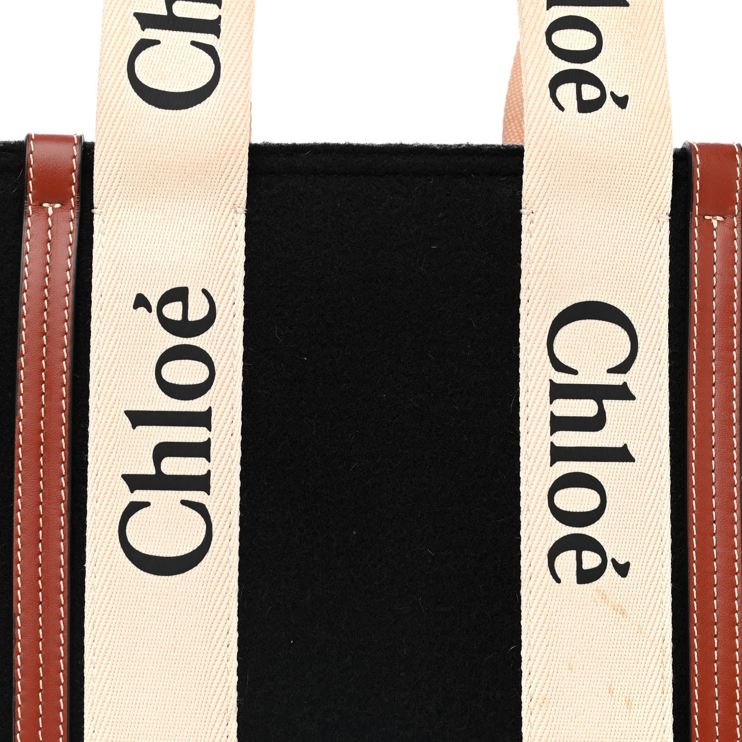 Chloe Felt Calfskin Large Woody Ribbon Tote Black 8 of 13