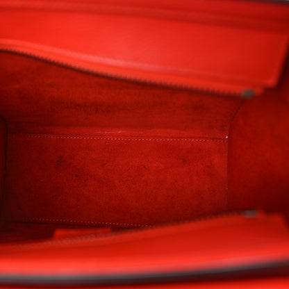 Celine Drummed Calfskin Nano Luggage Vermillion 5 of 11