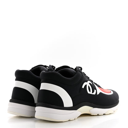 Chanel Lycra Fabric Womens CC Sneakers 37.5 Black White Pink 4 of 9