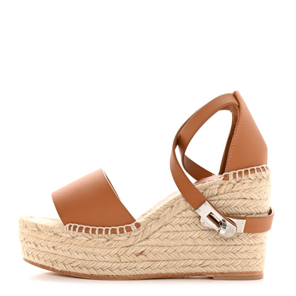 Hermes Calfskin Tipoli Espadrille Wedge Sandals 35 Gold 1 of 10