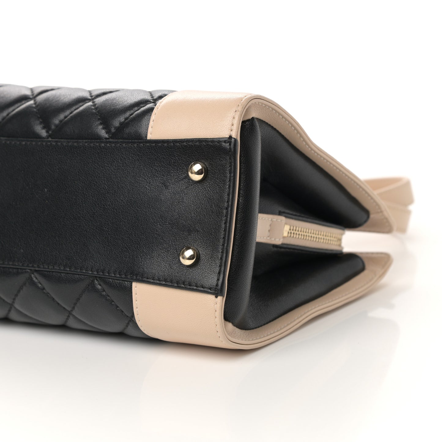 Sheepskin Quilted Mademoiselle Vintage Shopping Tote Beige Black