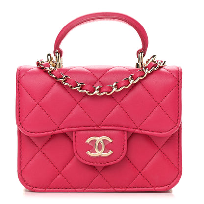 Chanel Lambskin Quilted Top Handle Flap Coin Purse With Chain Dark Pink 1 of 10