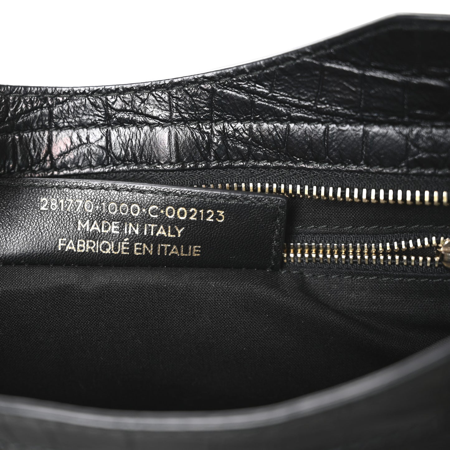 Calfskin Crocodile Embossed Giant 12 Gold Hardware City Black