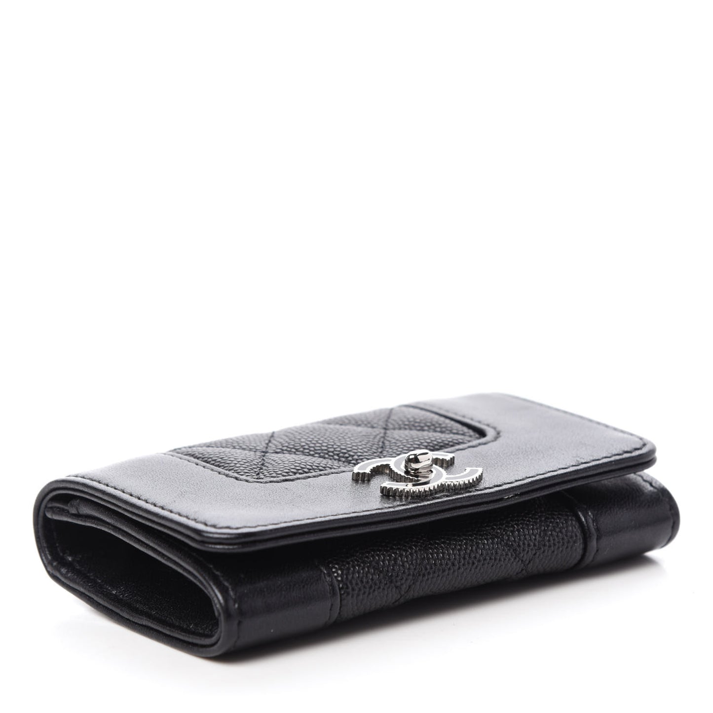 Caviar Quilted Vintage Mademoiselle Flap Card Holder Black