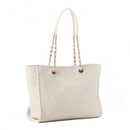 Chanel Lurex Boucle Small Deauville Tote Ivory 3 of 10