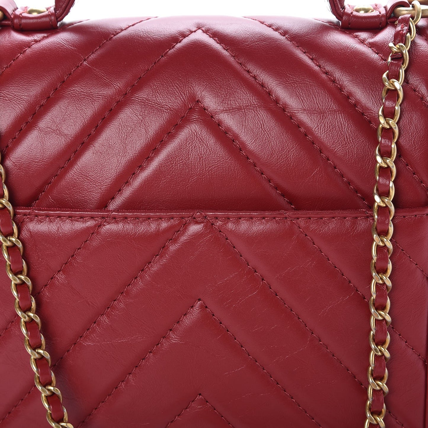 Calfskin Chevron Quilted Top Handle Flap Red