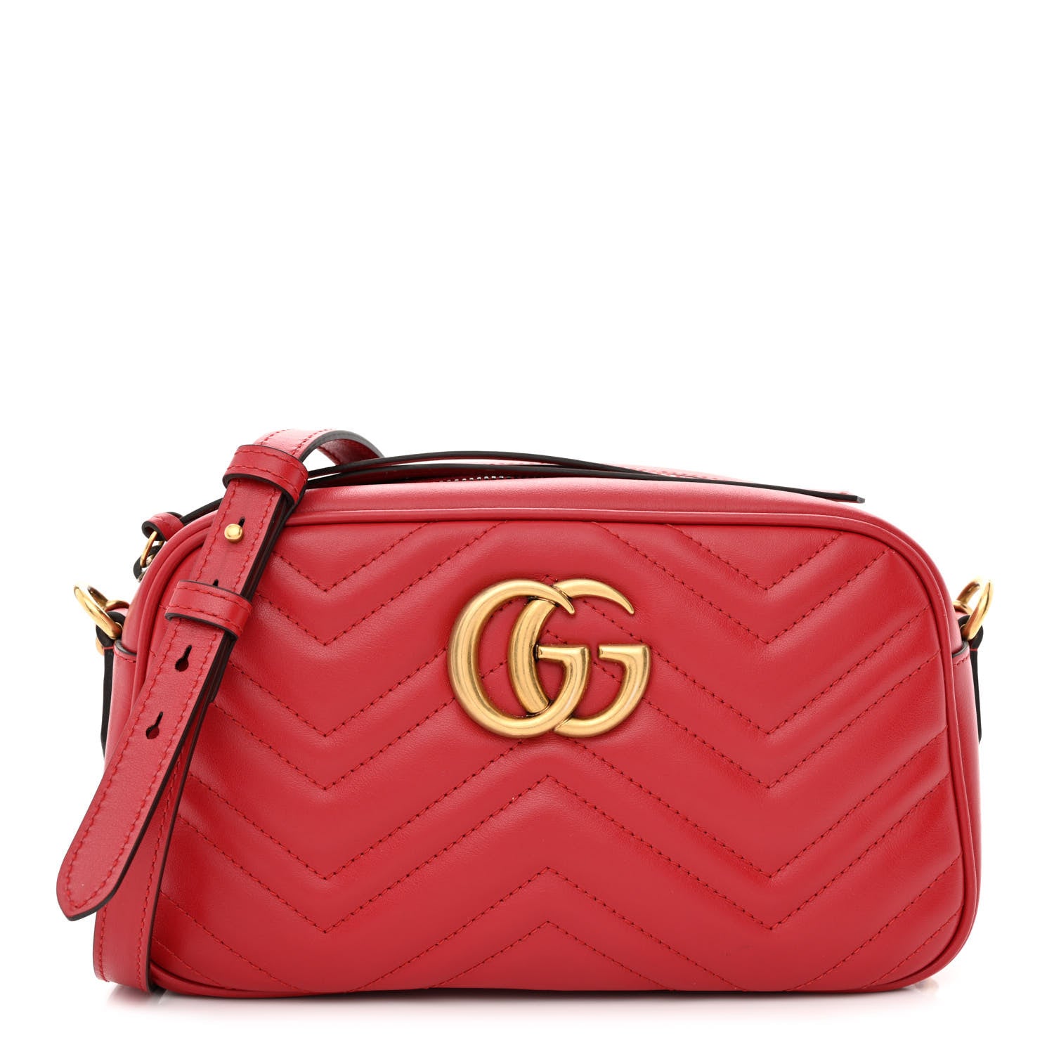 Gucci Calfskin Matelasse Small GG Marmont Chain Shoulder Bag Hibiscus Red 1 of 10
