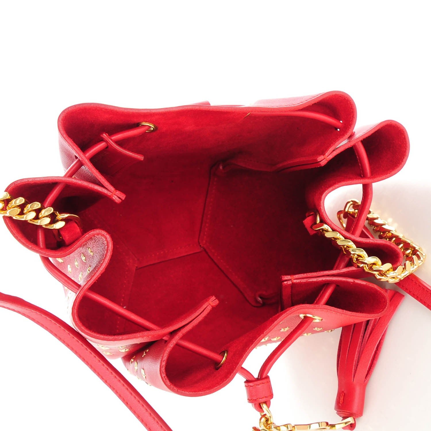 Saint Laurent Calfskin Star Studded Small Monogram Bucket Bag Red 5 of 7