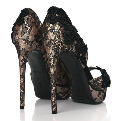 Louis Vuitton Lace D'Orsay Peep Toe Pumps 39 Beige Black 4 of 9