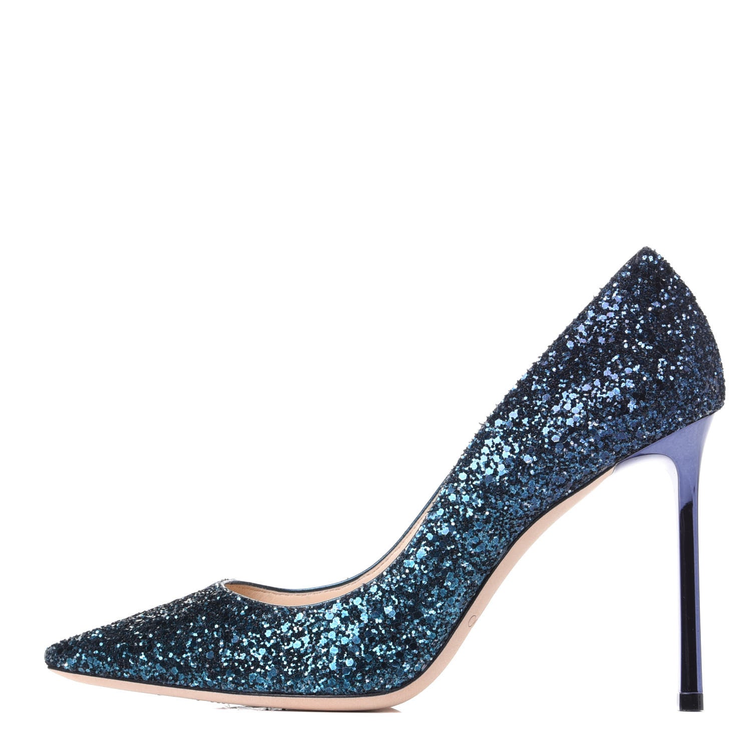Jimmy Choo Glitter Pointy Toe Romy 100 Pumps 37.5 Peacock Navy 1 of 10