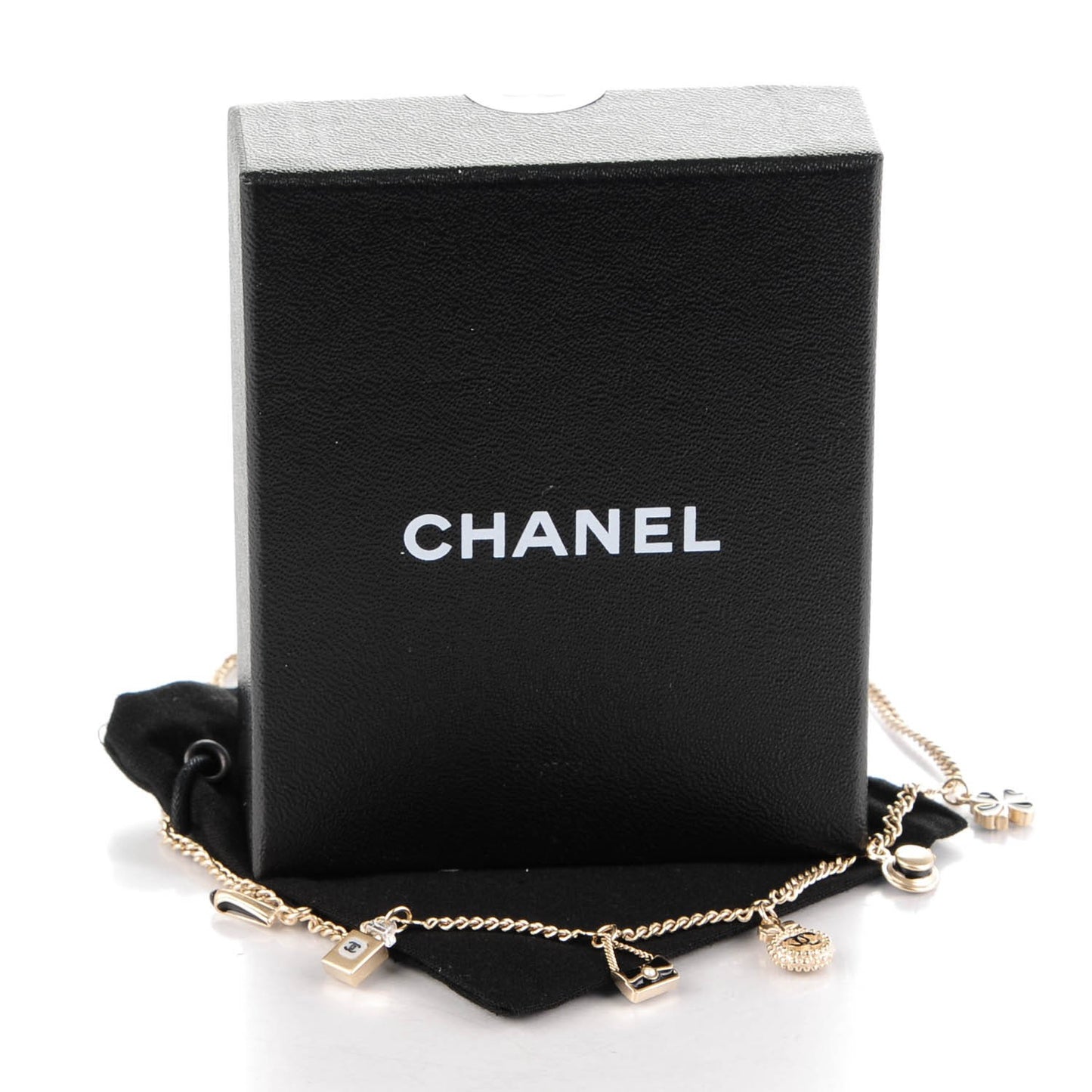 Enamel CC Charm Necklace Black Gold