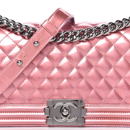Chanel Metallic Patent Calfskin Quilted Medium Boy Flap Light Pink 10 of 10
