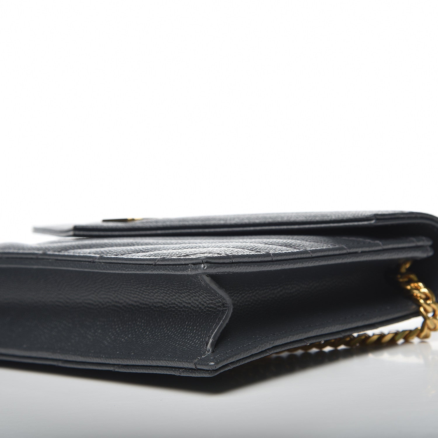 Saint Laurent Grain De Poudre Matelasse Chevron Monogram Envelope Chain Wallet Dark Smog 6 of 9