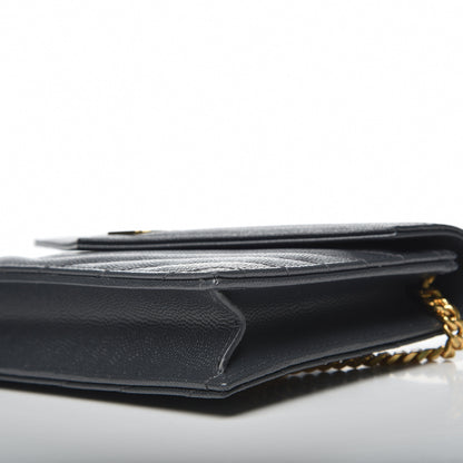 Saint Laurent Grain De Poudre Matelasse Chevron Monogram Envelope Chain Wallet Dark Smog 6 of 9