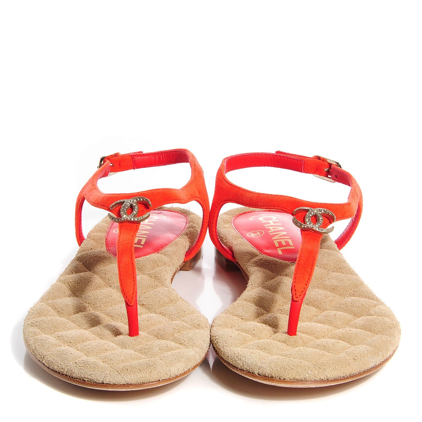 Suede Crystal Dubai CC Thong Sandals 36.5 Orange