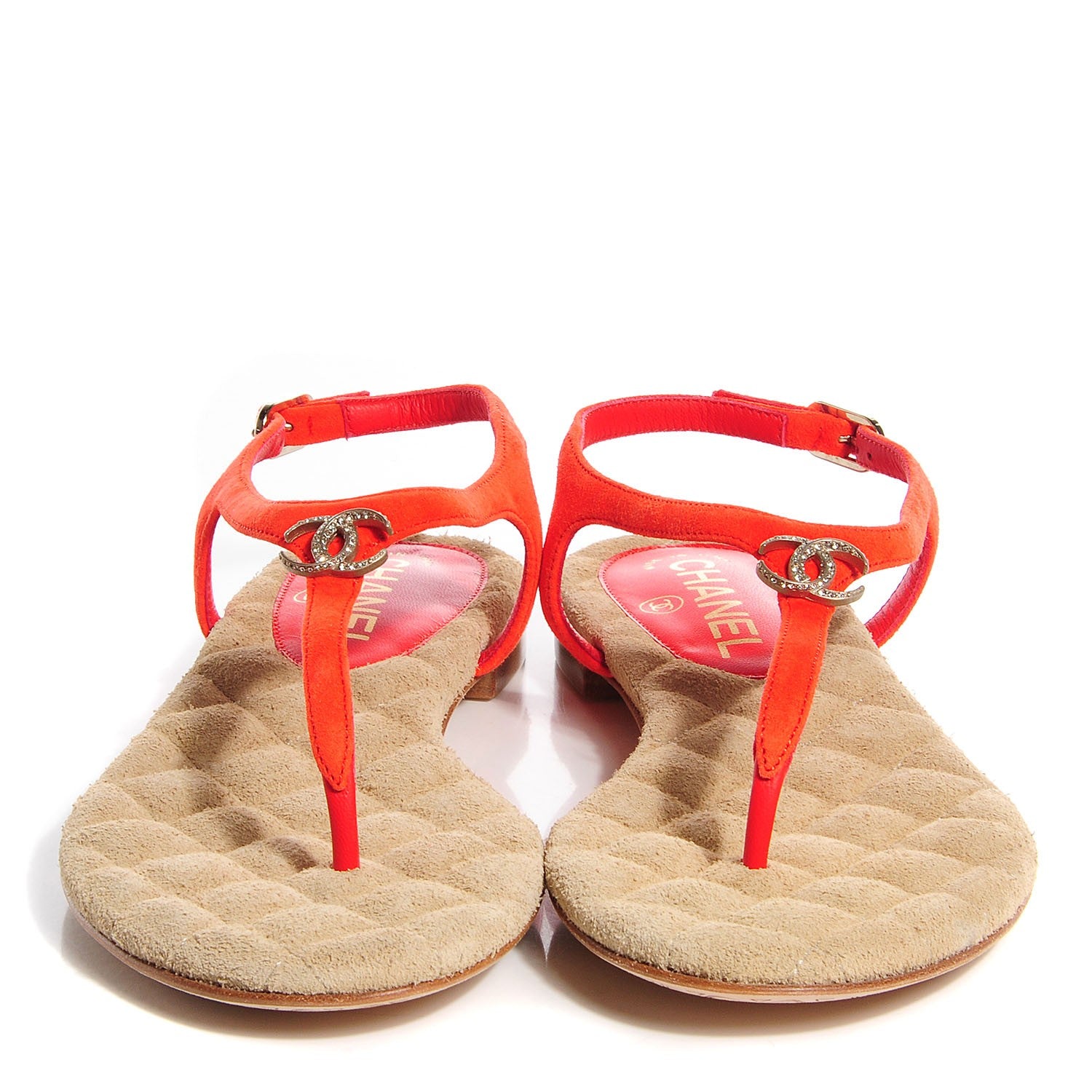 Chanel Suede Crystal Dubai CC Thong Sandals 36.5 Orange 2 of 6