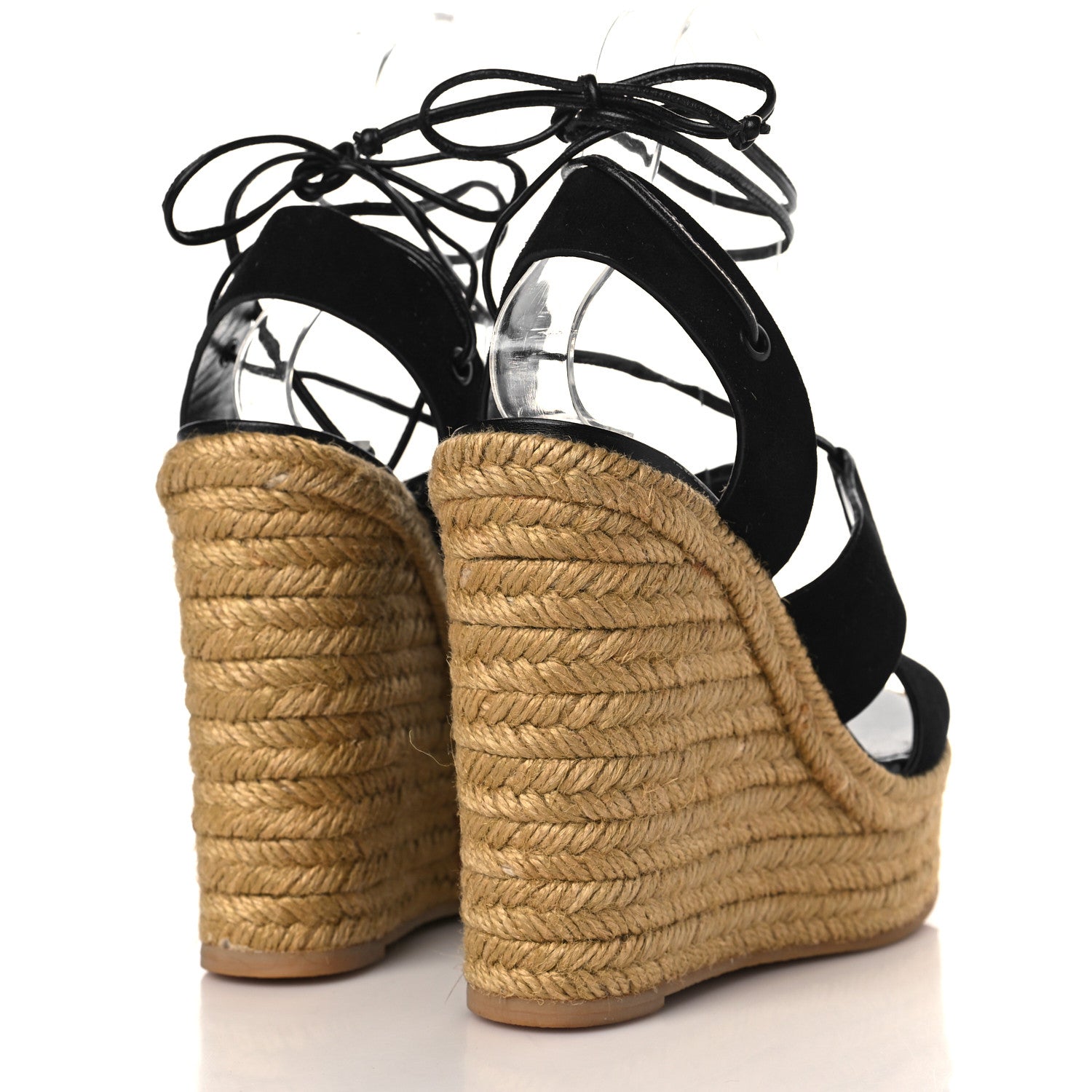 Saint Laurent Suede Espadrille Lace-Up Wedges 37.5 Black 4 of 8
