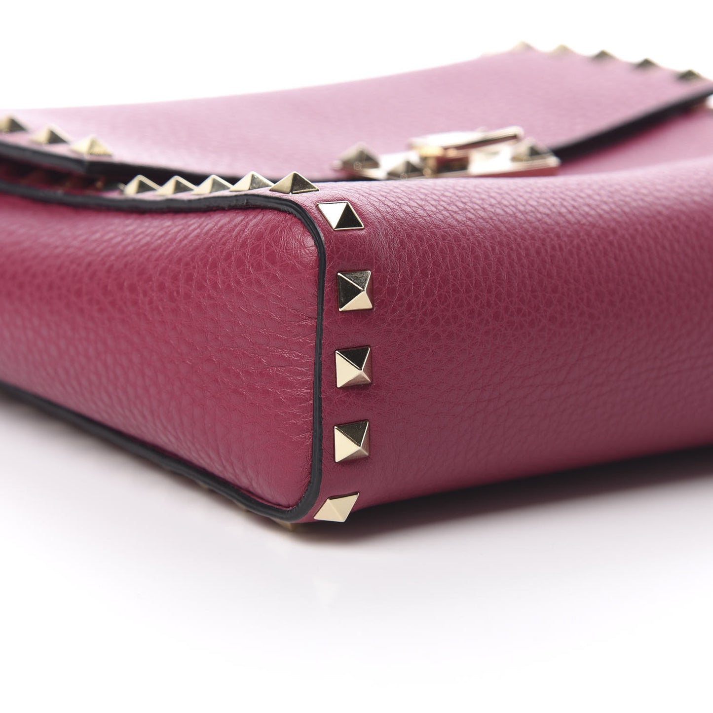 Pebbled Calfskin Rockstud Flip Lock Flap Messenger Raspberry