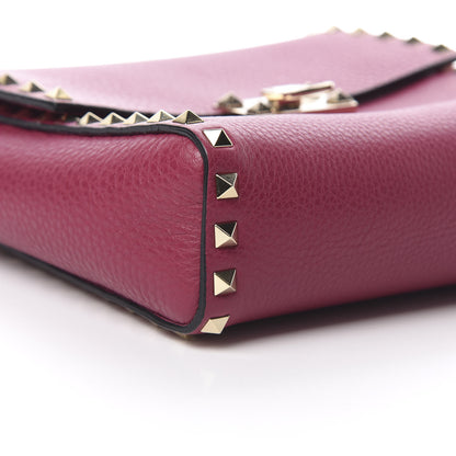 Valentino Garavani Pebbled Calfskin Rockstud Flip Lock Flap Messenger Raspberry 8 of 10