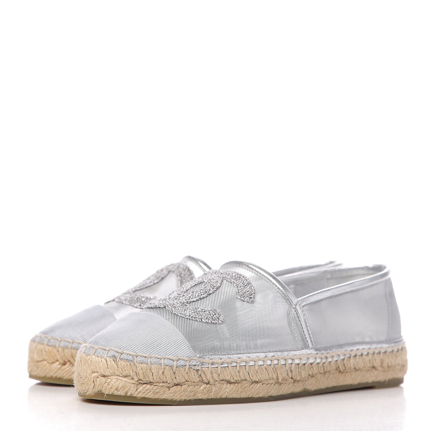 Mesh Grosgrain CC Espadrilles 37 Silver