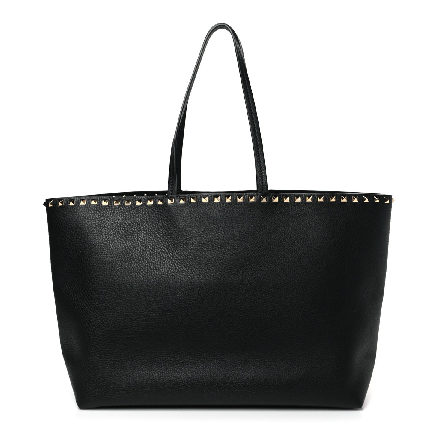 Grained Calfskin Rockstud Shoulder Tote Black