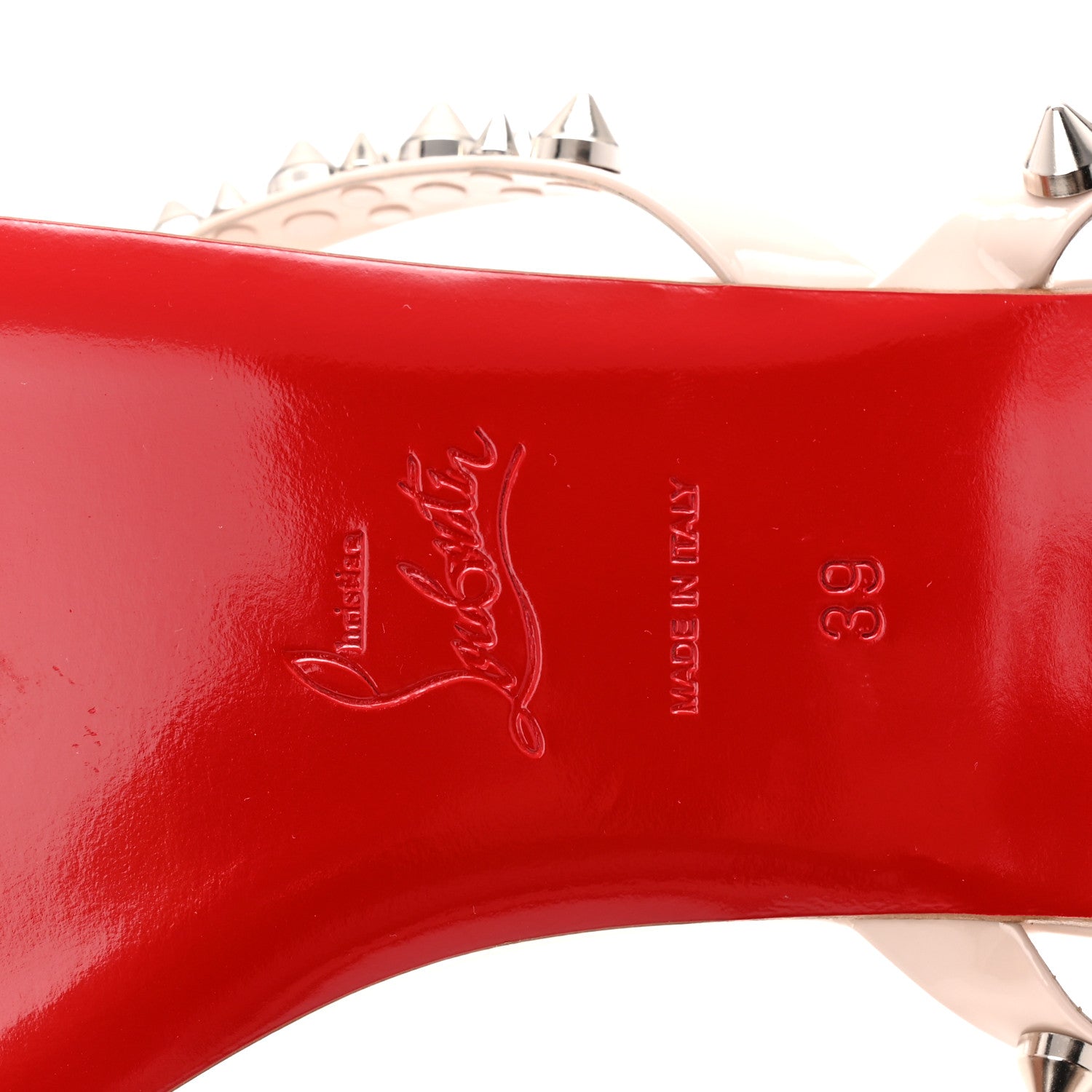 Christian Louboutin Patent Spike Mafaldina Flat Sandals 39 Leche 7 of 9