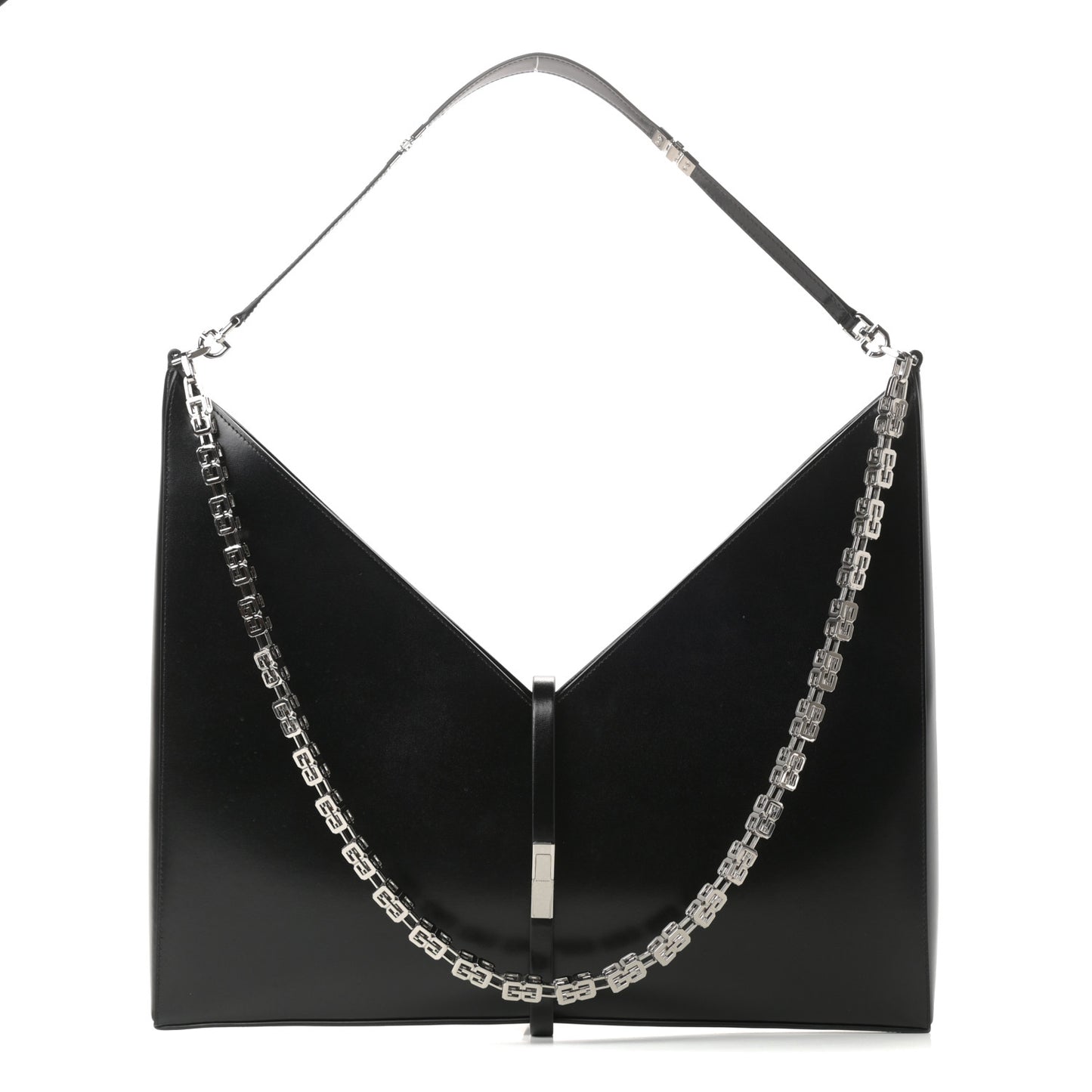 Box Calfskin Large Cut Out Shoulder Bag Black