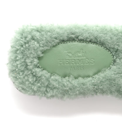 Hermes Woolskin Oran Sandals 35 Vert D’eau 7 of 8