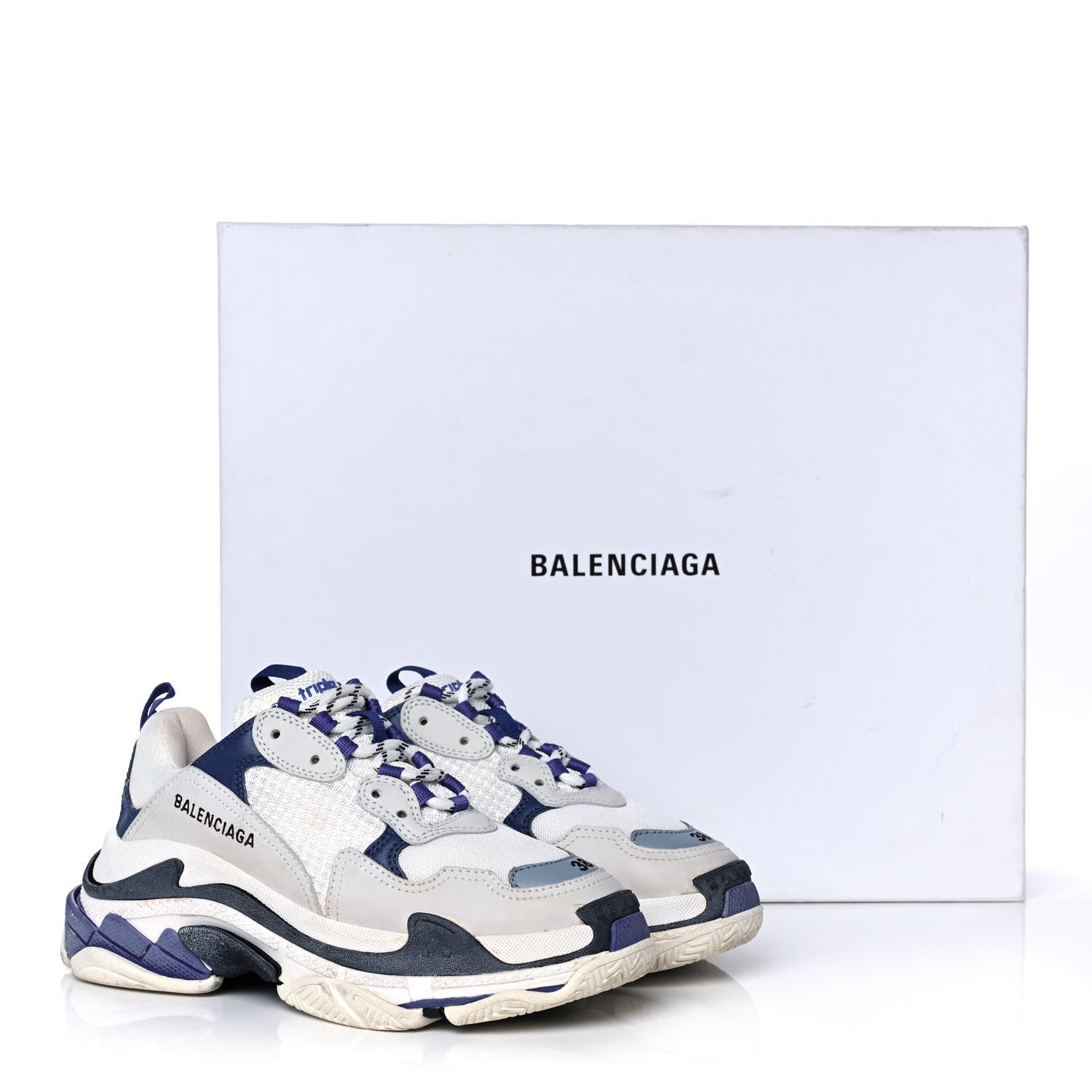Balenciaga Fabric Mesh Womens Triple S Sneakers 38 White Bleu Violet 10 of 10