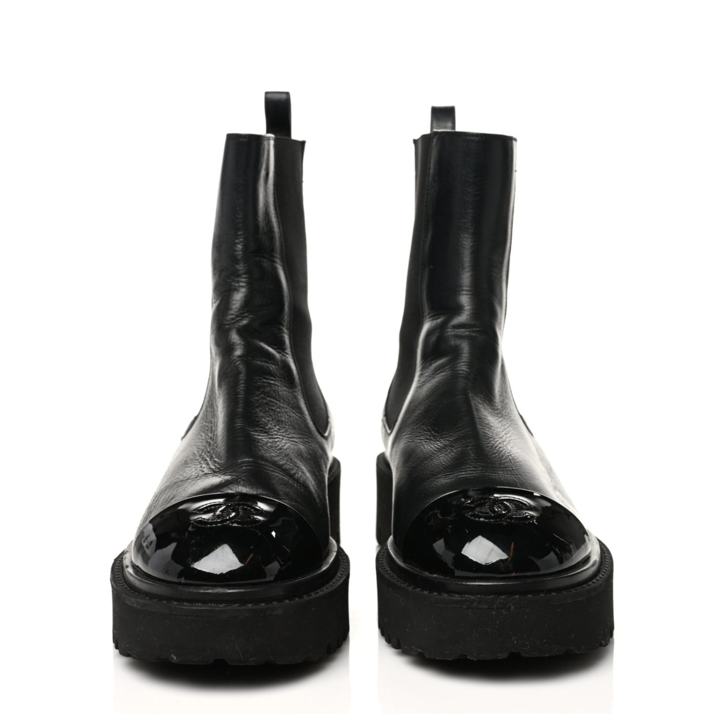 Calfskin Patent Cap Toe Ankle Boots 38.5 Black