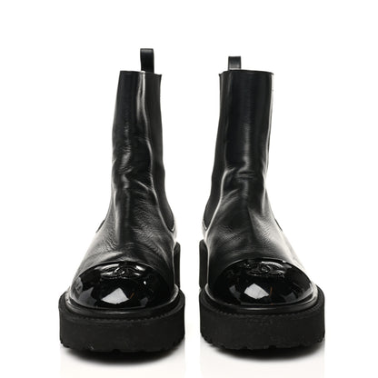 Chanel Calfskin Patent Cap Toe Ankle Boots 38.5 Black 2 of 6
