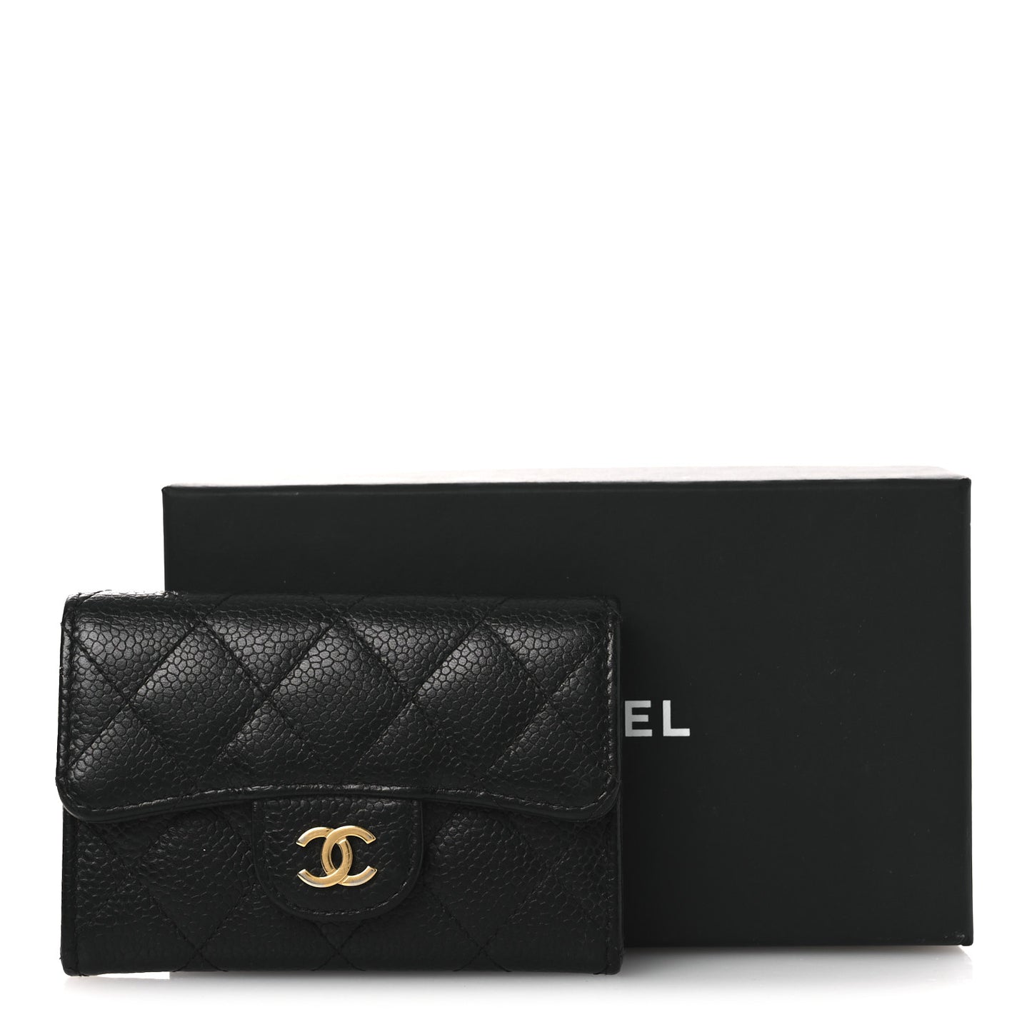 Caviar Quilted Flap Card Holder Wallet Black