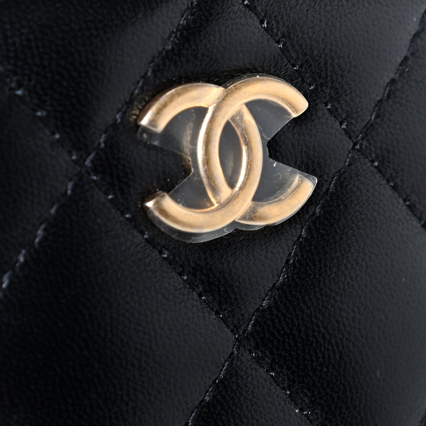 Lambskin Quilted Top Handle Mini Vanity Case With Chain Black
