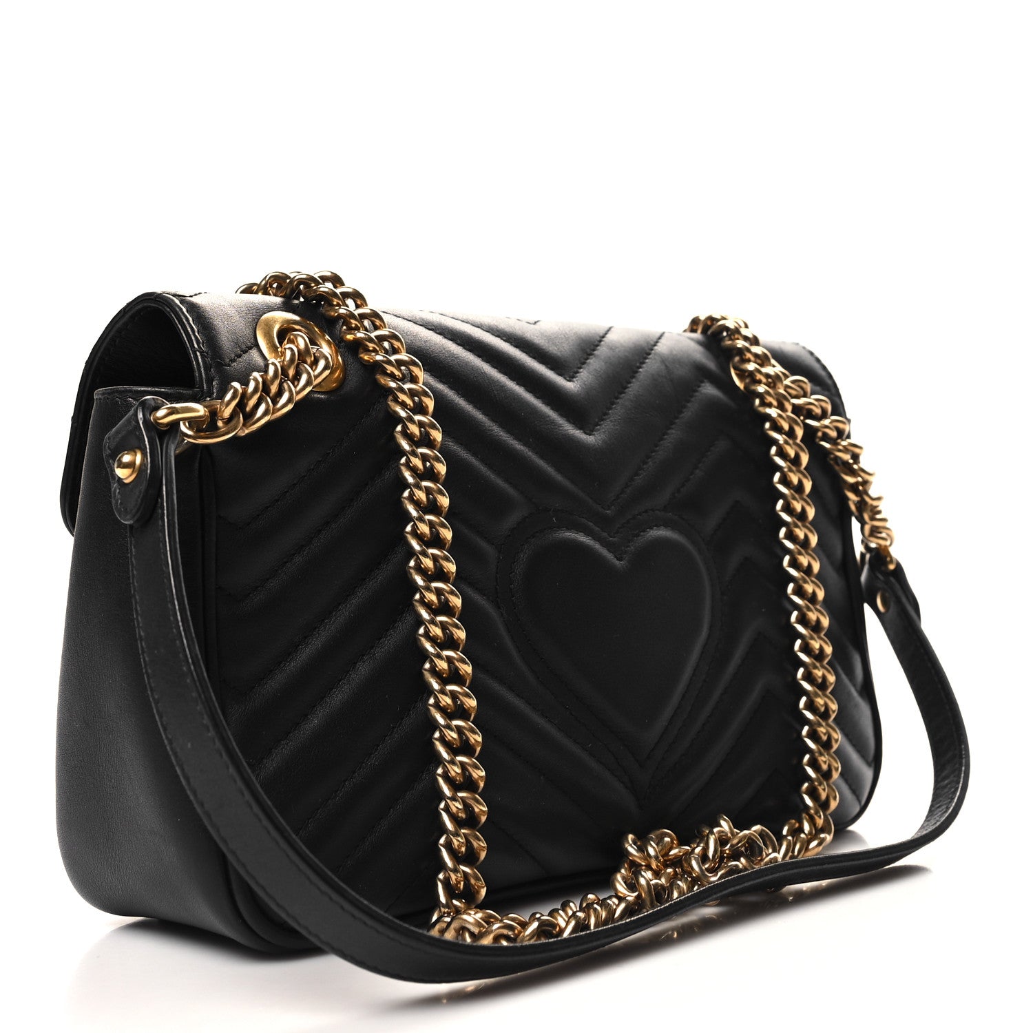 Gucci Calfskin Matelasse Small GG Marmont Shoulder Bag Black 3 of 12