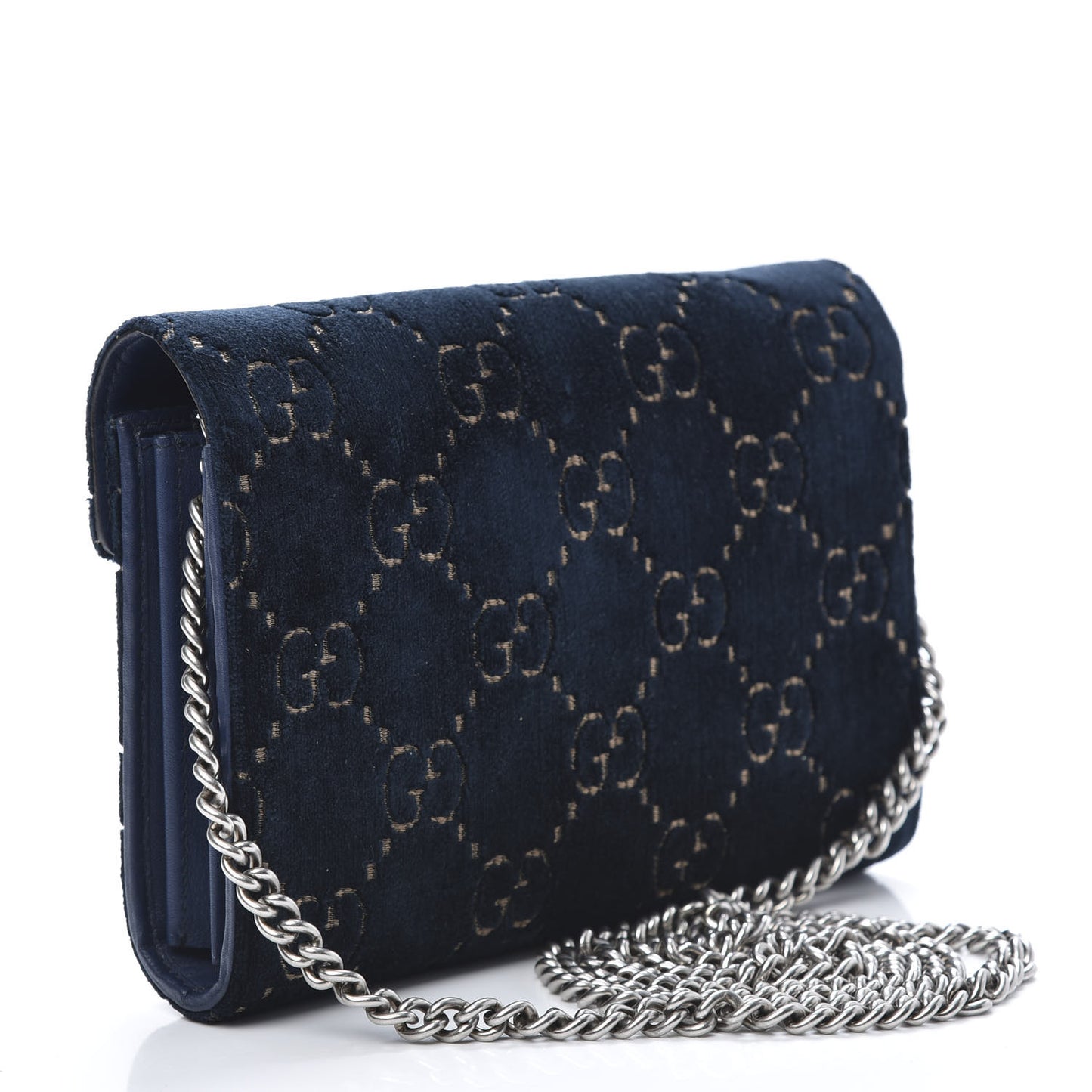 Velvet Crystal GG Monogram Mini Dionysus Chain Wallet Blue Beige Black