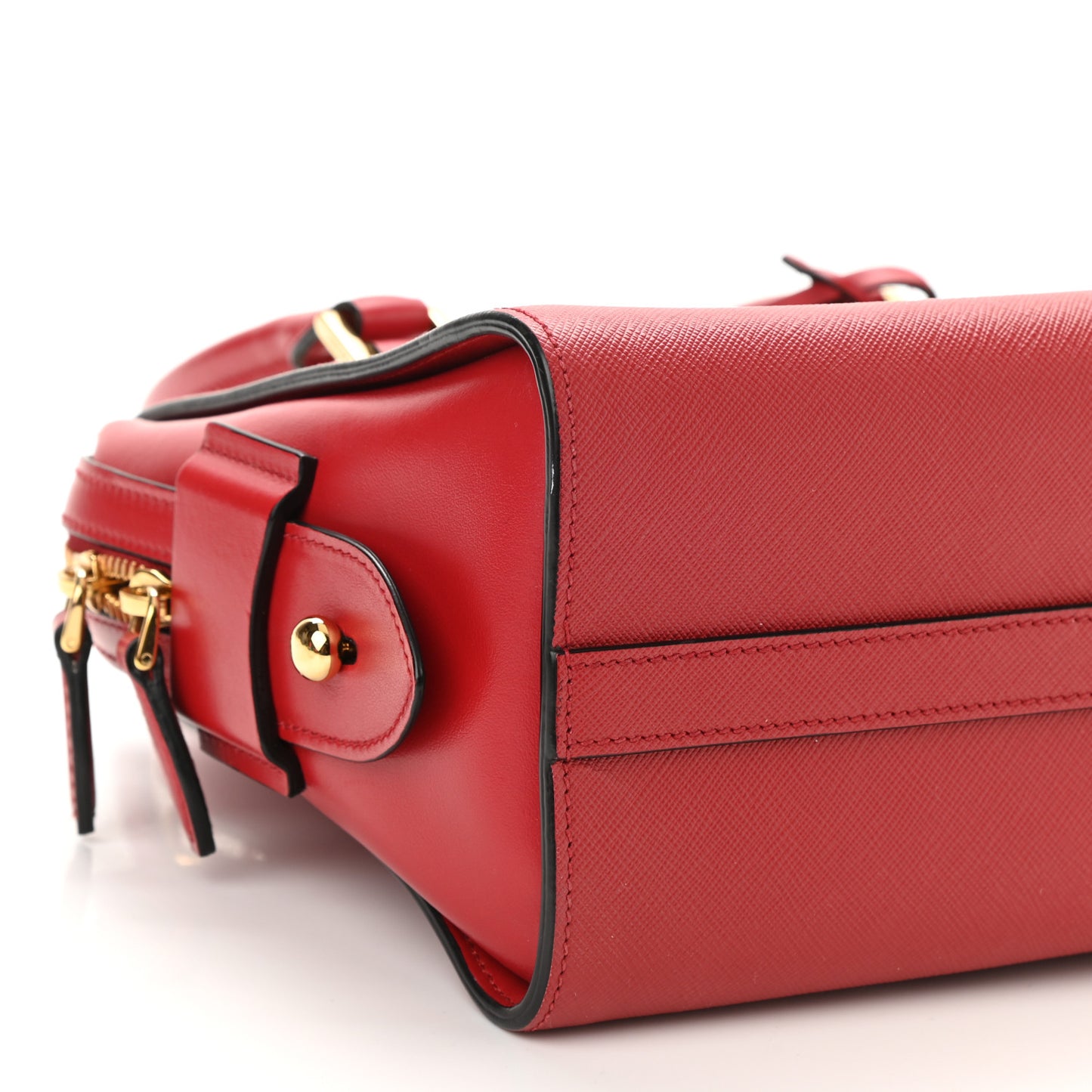 Saffiano Soft Calfskin Double Handle Satchel Fuoco