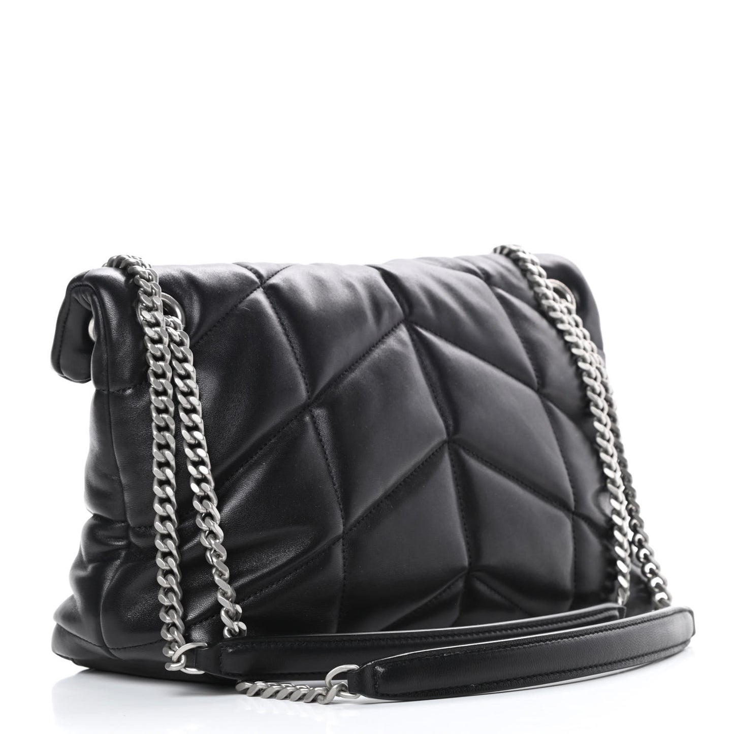 Lambskin Quilted Small Loulou Puffer Monogram Chain Satchel Black