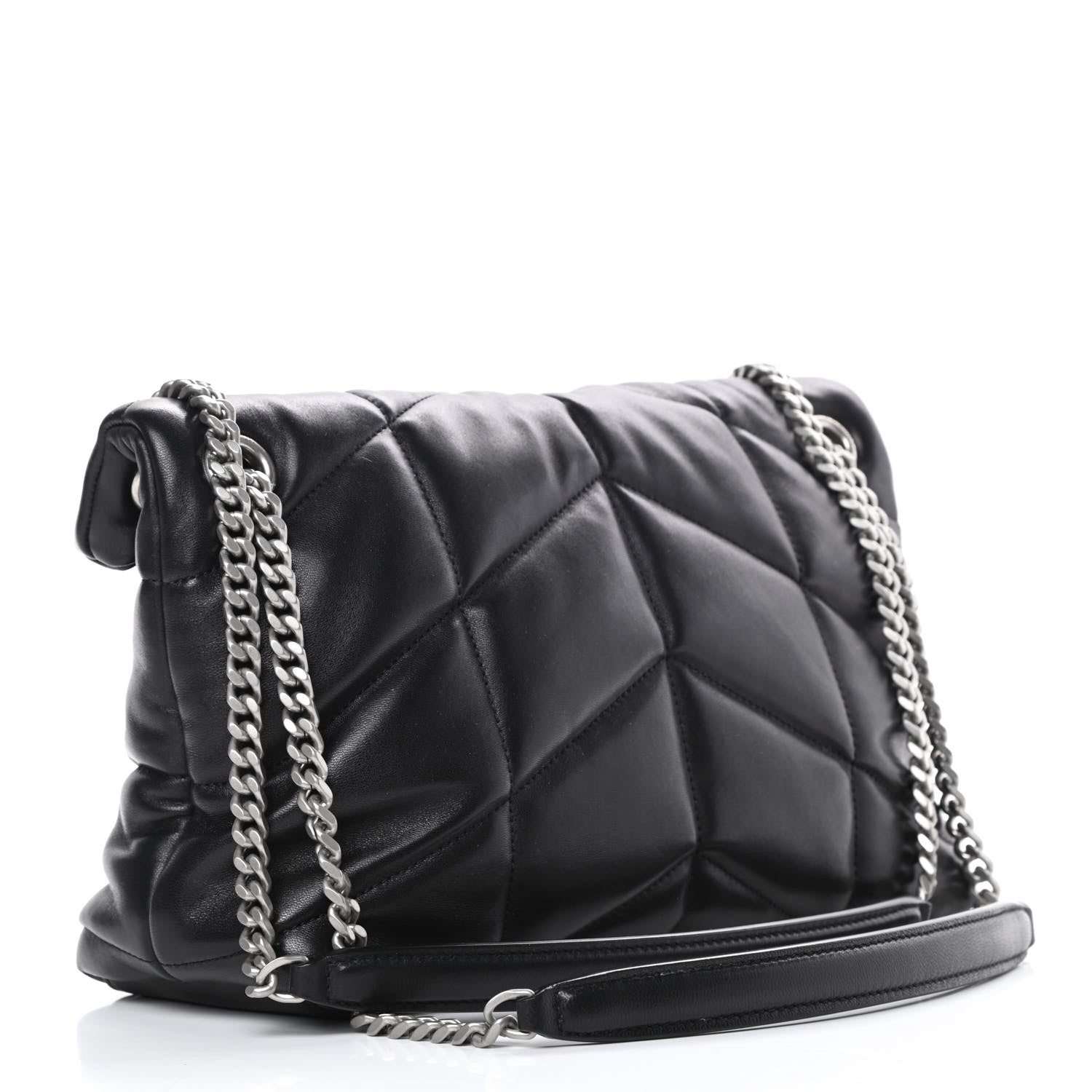 Saint Laurent Lambskin Quilted Small Loulou Puffer Monogram Chain Satchel Black 3 of 11