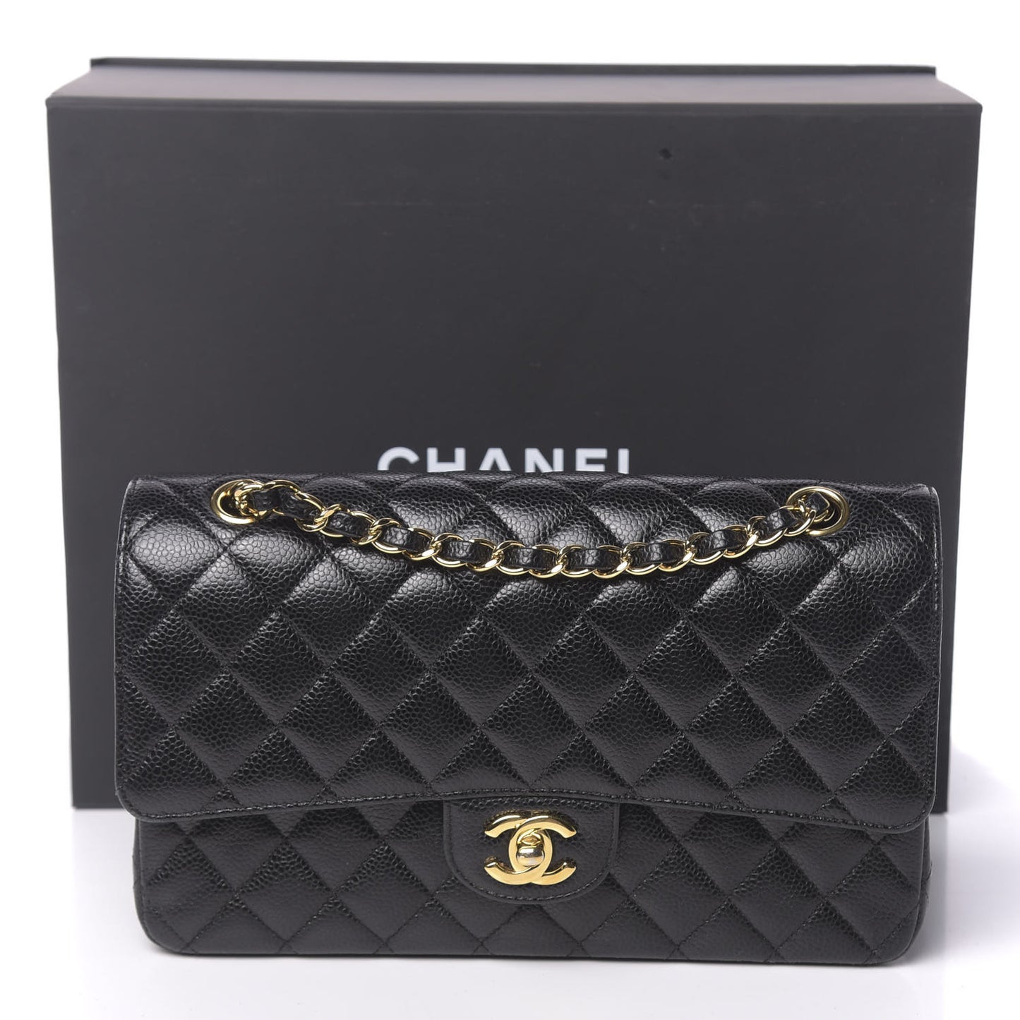 Caviar Quilted Medium Double Flap Black