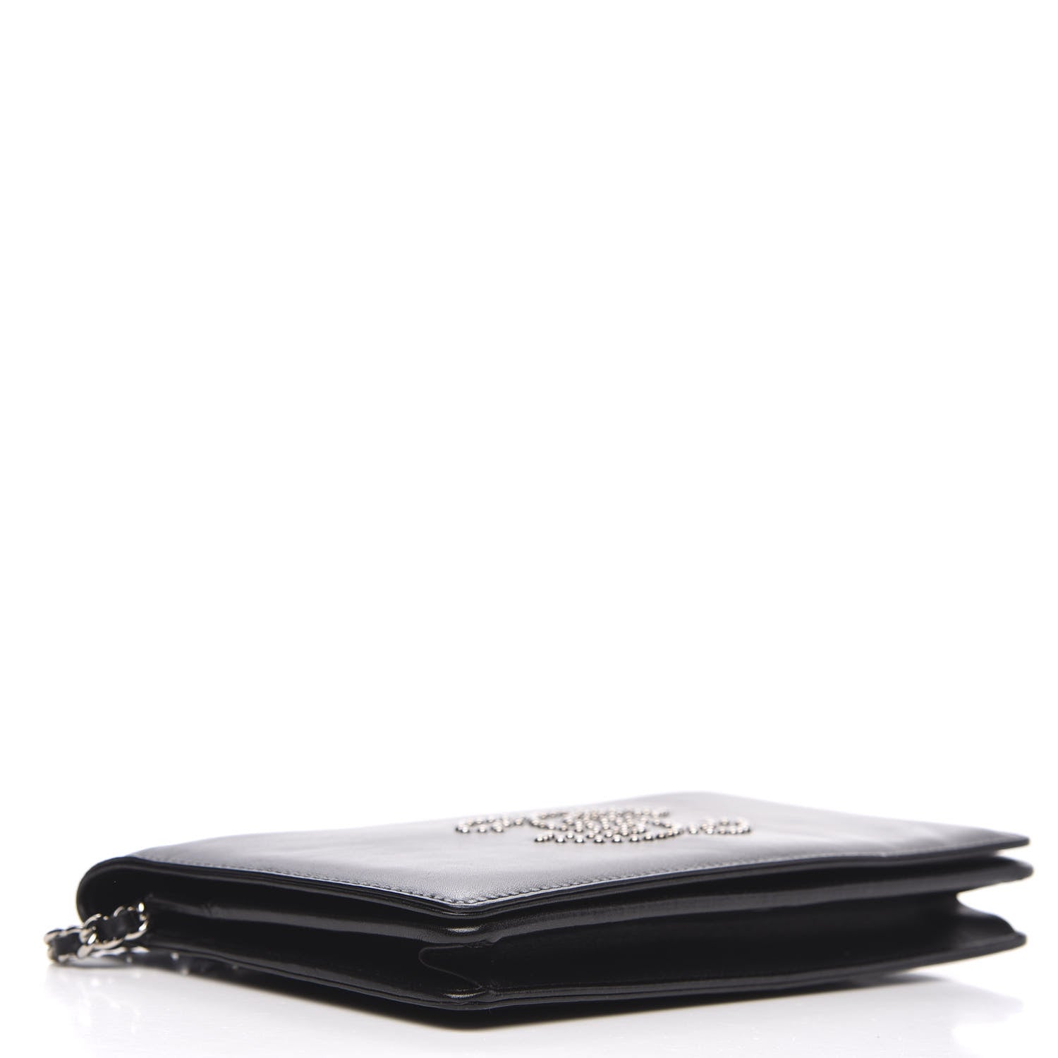 Chanel Lambskin Studded CC Wallet On Chain WOC Black 4 of 12