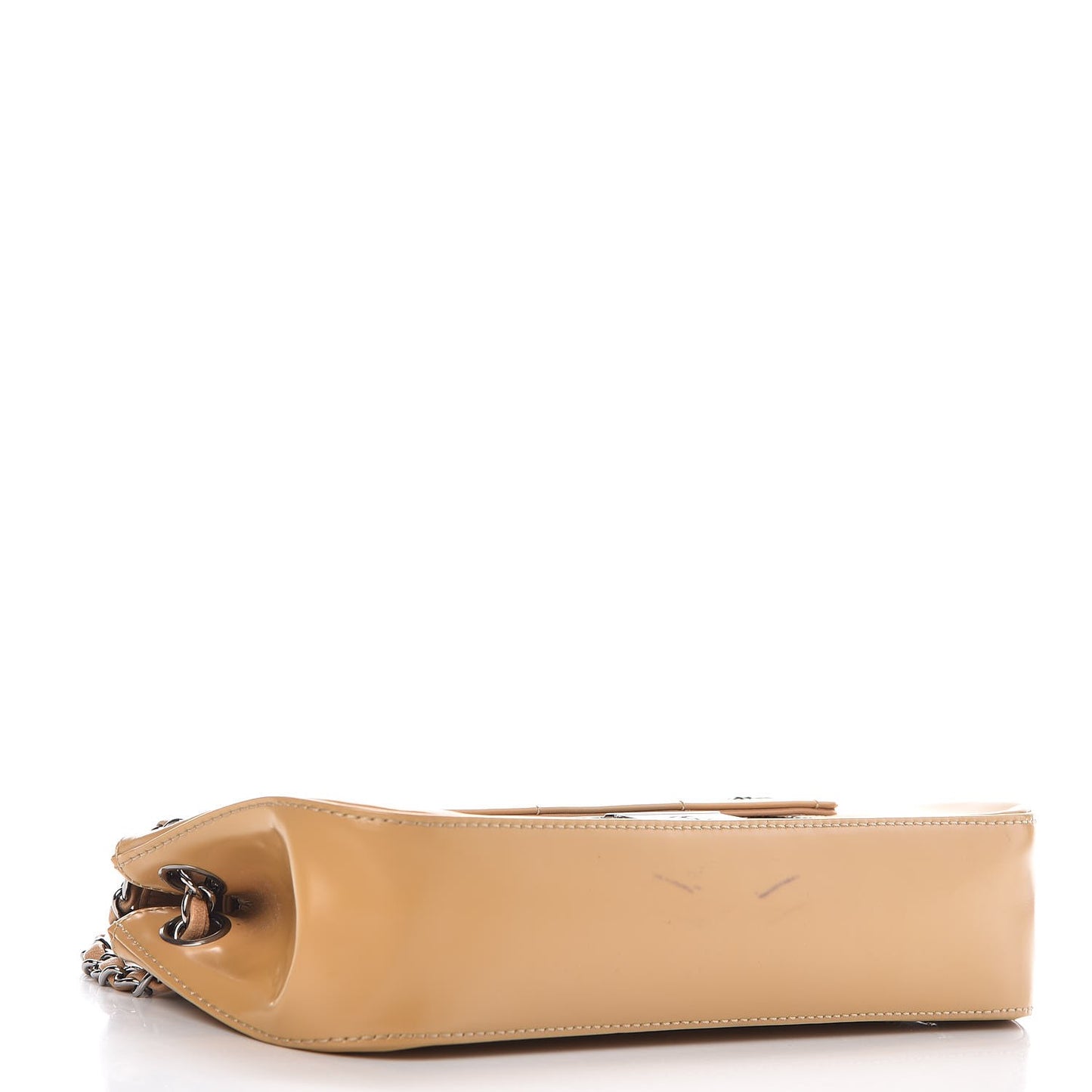 Glazed Calfskin Stitched Accordion Flap Beige